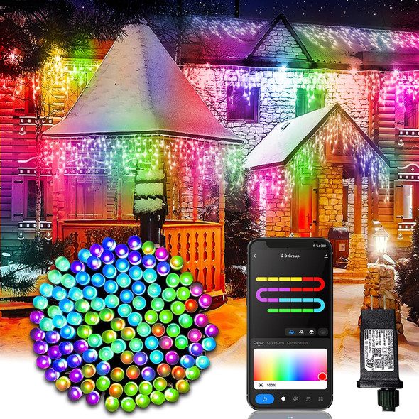 Smart Christmas Lights 75FT 200 LEDs Smart Lights Segmented LED APP Control with 44 Modes Million Colors LED Christmas Lights Indoor and Outdoor Lighting Decoration IP65 Waterproof (2.4Hz)
