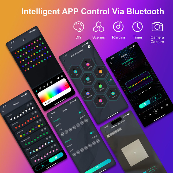 Patio Lights Outdoor Waterproof, Rope Lights for Outside Christmas Decorations, Smart Programmable String Lights with APP/Remote Control, RGBAI Color Changing, USB Camping String Lights 33Ft/50Bulbs