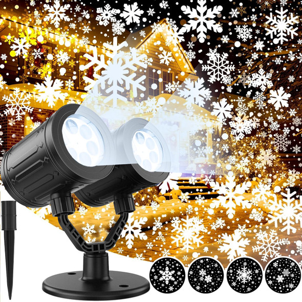 Christmas Snowflake Projector Lights Outdoor - Double Head Dynamic Snowflake Projector Lights with Waterproof Holiday Decorative Lighting for Indoor Outdoor, Xmas, Party, Yard Wall Decor