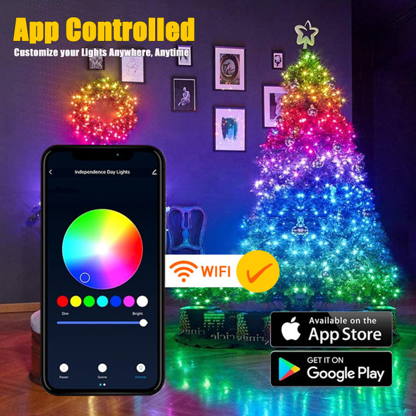 Smart Christmas String Lights - 196FT 600 RGB LEDs WiFi Christmas Lights with App Controlled Multi-Color Changing Work with Alexa & Google Home for 6-8ft Christmas Tree