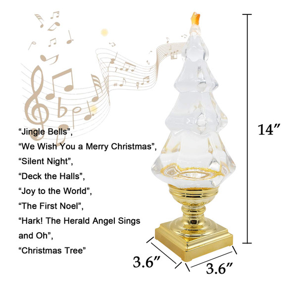 DRomance LED Light Up Musical Snow Globe Christmas Tree, 14 Inch Tall Singing Snow Globe Christmas Tree Shaped with Pedestal