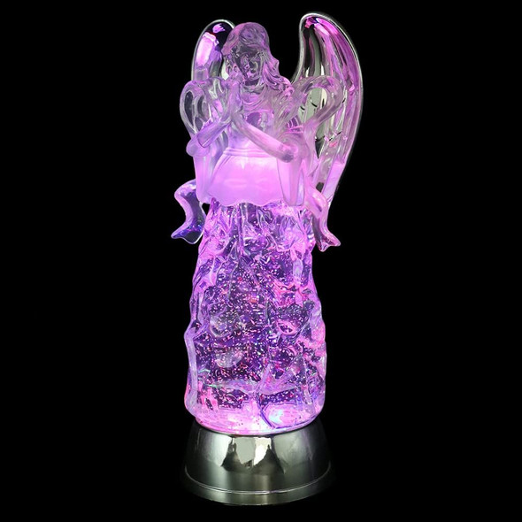 DRomance 11" Angel Snow Globe Lantern Battery Operated with 6 Hour Timer Color Changing LED Light Praying Angel Swirling Glitter Water Lamp Thanksgiving Christmas Holiday Decor
