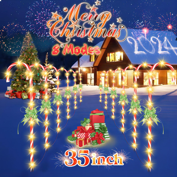 Christmas Candy Cane Lights Pathway Markers - 35" 12pcs 8 Modes Holiday Walkway Lights Set Out Ornaments Xmas Outside Decoration for Yard Lawn Forecourt or Dooryard