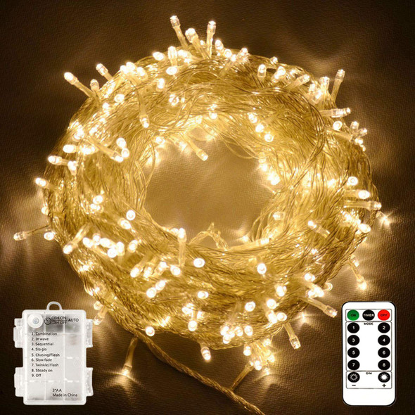 echosari Christmas String Lights Battery Powered, 33Ft 100 LED Fairy Lights Warm White Outdoor Fairy String Lights Lights with Remote Dimmable Timer 8 Modes for Wedding Party Garden Decoration