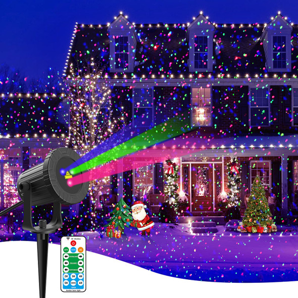 Laser Christmas Projector Lights Outdoor, RGB 3 Colors Firefly Lights & Stars Light Show, Holiday Projector Christmas Decorations for Yard/House/Garden/Party
