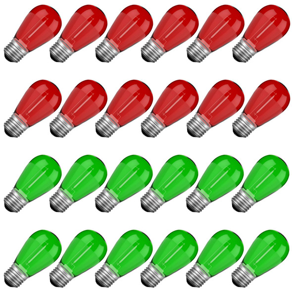 Red Green Light Bulbs for Christmas Decoration, 1Watt Waterproof Shatterproof Replacement Bulbs for Indoor Outdoor String Lights, E26 Screw Base,24Pack