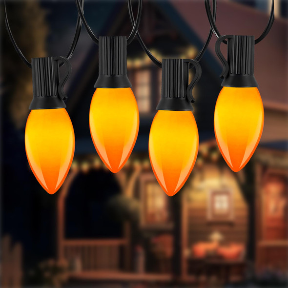 C9 Orange Halloween String Lights 25Ft Outdoor LED Halloween Decorations Lights Waterproof with 26 Shatterproof LED Bulbs UL Listed for Halloween Parties Christmas Fall Festivities Patio Garden Decor