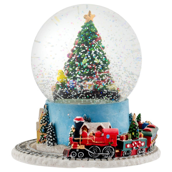 Elanze Designs Christmas Tree Village Sturdy Musical Glitter Water Snow Globe Tabletop Figurine Decoration and Moving Train - Plays Tune We Wish You A Merry Christmas
