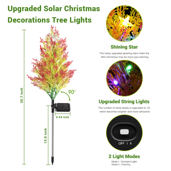4 Pack Christmas Decorations Outdoor, Solar Christmas Tree Pathway Lights Outdoor Waterproof with Constant & Flashing Modes, Bright 40 LED Multi-Color Solar Christmas Decorations Outdoor Yard