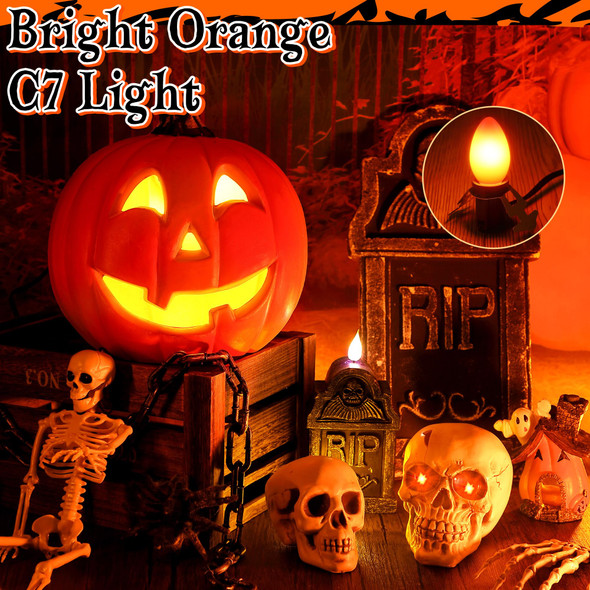 Enhon 2 Pack Accessory Cord with LED Light Bulb, Blow Mold Light with C7 Light, Village Lights Cord with On/Off Switch for Halloween, Christmas Village House, Salt Lamp, Craft Project, Orange