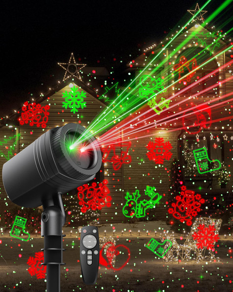 Christmas Projector Lights Outdoor: Red and Green Christmas Laser Lights Outdoor for House Garden Holiday - Christmas Light Show with Remote 3540 Sq Ft (Christmas & Fireflies Patterns)