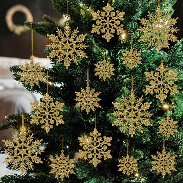 Plastic Christmas Glitter Snowflake Ornaments Christmas Tree Decorations, Gold Plastic Snowflake Ornaments for Winter Wonderland Christmas Party Decorations Plastic Christmas Glitter Snowflake Ornaments Christmas Tree Decorations, Gold Plastic Snowflake Ornaments for Winter Wonderland Christmas Party Decorations
