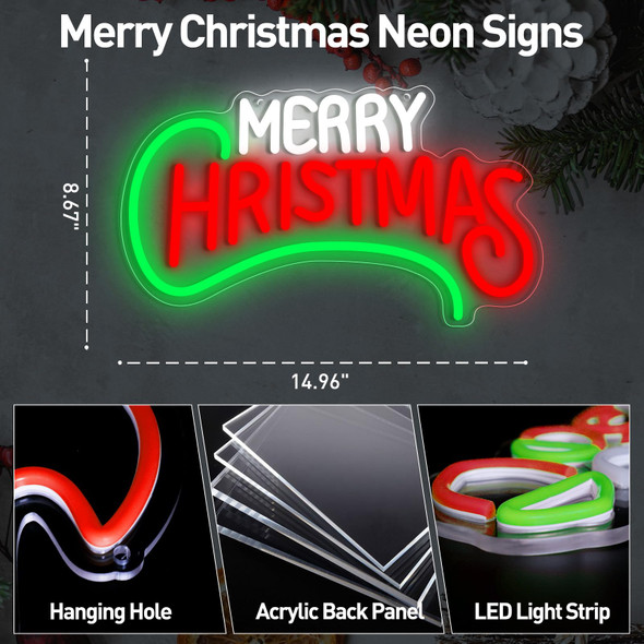 Merry Christmas Neon Light Signs, Dimmable USB Powerd Red Merry Christmas Neon Light For Wall Decor Festival Celebration, LED Green Christmas Neon Sign For Holiday Party Bar Decoration