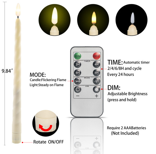 Flameless Candles Battery Operated Lights with Home Decor, Flickering LED Taper Candles, 6-Pack, Ideal for Christmas/Holiday/Dinner, Weddings, & Parties Decorate