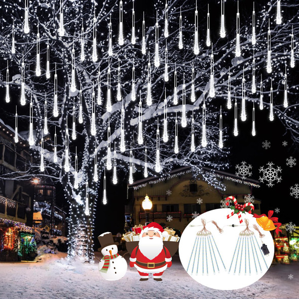 2-Pack Christmas Decorations Lights Outdoor, Total 384LED Meteor Shower Lights Rain Drop Lights 30cm 16 Tubes Indoor Outdoor Snow Cascading String Lights for Xmas Tree Roof Party Garden (Cool White)
