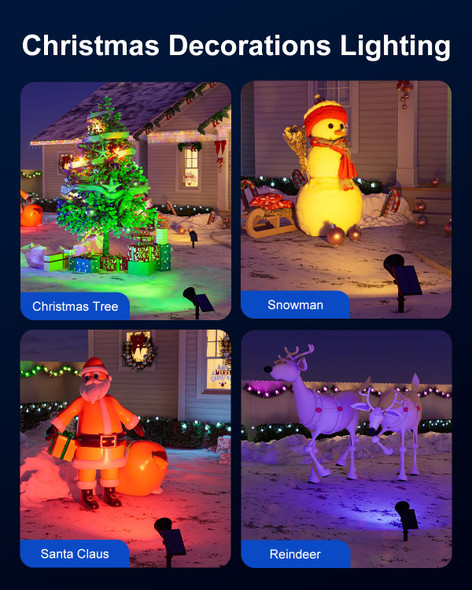4 Pack Color Changing Solar Spotlights Outdoor for Christmas Decorations, Tree, Snowman, Santa Claus, Elk Statue, Waterproof Solar Lanscape Spot Lights Uplighting for Outside House Wall, Yard, Garden