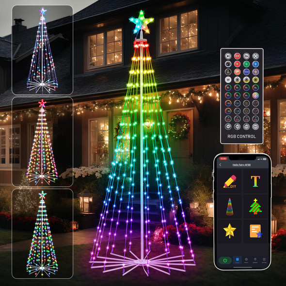 6 FT Outdoor Christmas Tree,Smart APP Remote Control RGB Color Changing DIY Timer LED Christmas Tree for Indoor Outdoor Decorations