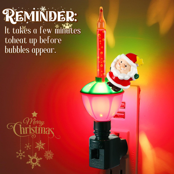 Feekoon 3 Pack Christmas Bubble Lights with Santa Claus Decoration, Retro Bubble Fluid Night Lights with E12 Candelabra Plug in Base, Traditional Vintage Xmas Nightlight Decor for Holiday Bedroom Home