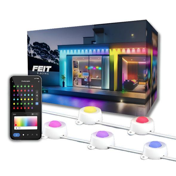 Feit Electric Permanent Outdoor Lights, Smart RGBIC String Lights, 50FT LED Christmas Lights, 2.4GHz WiFi-Enabled Under Eaves Light, Work with Alexa and Google Assistant, Weatherproof, SL50-36/RGB/AG Feit Electric Permanent Outdoor Lights, Smart RGBIC String Lights, 50FT LED Christmas Lights, 2.4GHz WiFi-Enabled Under Eaves Light, Work with Alexa and Google Assistant, Weatherproof, SL50-36/RGB/AG