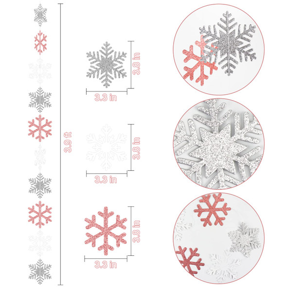Winter Snowflake Hanging Decorations, Glitter Silver White Rose Gold Snowflakes Christmas Hanging Garland Winter Party Decorations for Winter Wonderland Girls Birthday Christmas Party Decorations