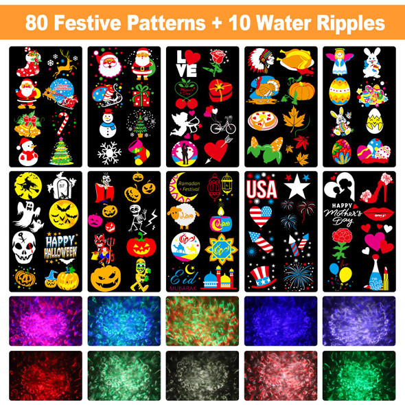 Brighter Christmas Projector Lights Outdoor, d Christmas Decorations Holiday Projector Display 8 Patterns At A Time (3D Ocean Wave & Patterns), 8 Holiday Themes Christmas Decor Light