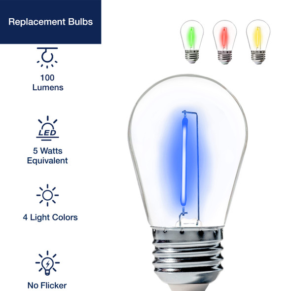 FLSNT 24-Pack S14 Colored LED String Light Bulbs, 1W Waterproof Outdoor Indoor Replacement Bulbs, E26 Base, CRI80, Red/Green/Blue/Warm White