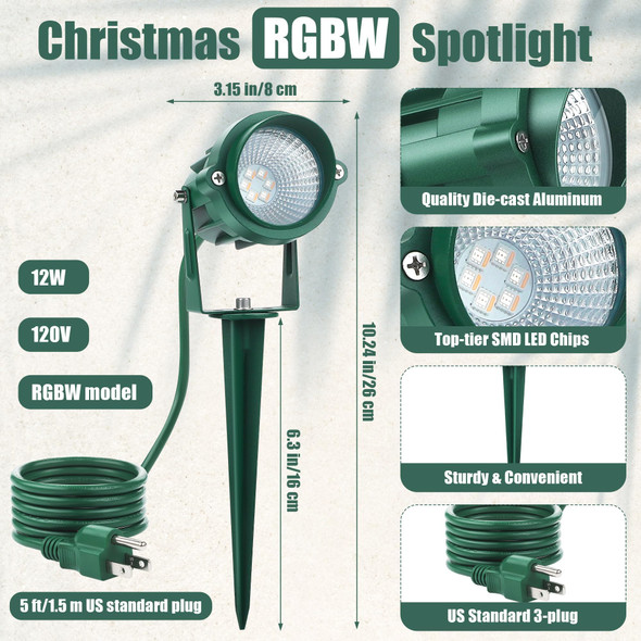 4 Pack Christmas Spotlight 12W RGBW Outdoor Landscape Lights with Remote Control IP65 Waterproof 120V Lights 16 Color Changing for Xmas Halloween Garden Path Yard Decor