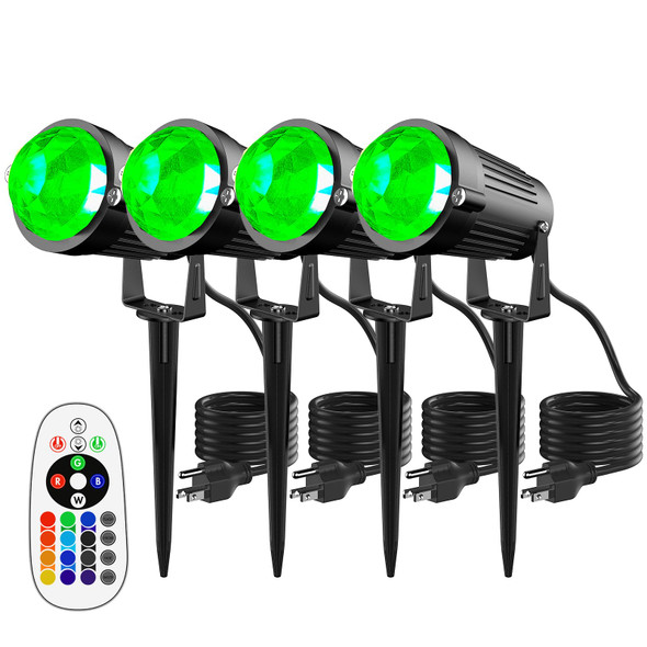 Christmas Halloween Spotlight Outdoor, 12W RGBW LED Spot Lights with 16 Color Changing for Yard Garden Decor, IP65 Waterproof 120V Plug in Landscape Lighting with Remote, 4 Pack