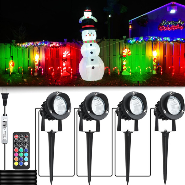 20W Christmas Halloween Spot Lights Outdoor, RGB Color Changing Landscape Lights 120V IP65 Waterproof Spotlight with Plug & Remote, Outdoor LED Spot Lights for Yard House Garden Decoration, 4 Pack