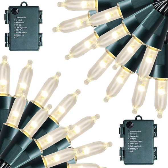 FUNPENY Battery Operated Christmas Mini String Lights, 2 Pack Total 100LED 32FT 8 Modes Waterproof Fairy Lights, Christmas Decorations for Indoor Outdoor Garden Party Decor (Warm White)