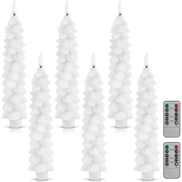Funtery 6 Pcs Christmas Flameless Taper Candles with Remote Timer 9.7 Inch Real Wax Battery Operated Christmas Tree Candle Lights Candlesticks with 3D Flame for Home Windows Fireplace Decor (White)