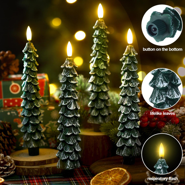 Funtery 12 Pcs Flameless Taper Candles Christmas Tree Candle with Remote Timer 9.7" 3D Real Wax Flickering LED Candles Battery Operated Lights Candlesticks with Flame for Xmas Home (White Green)