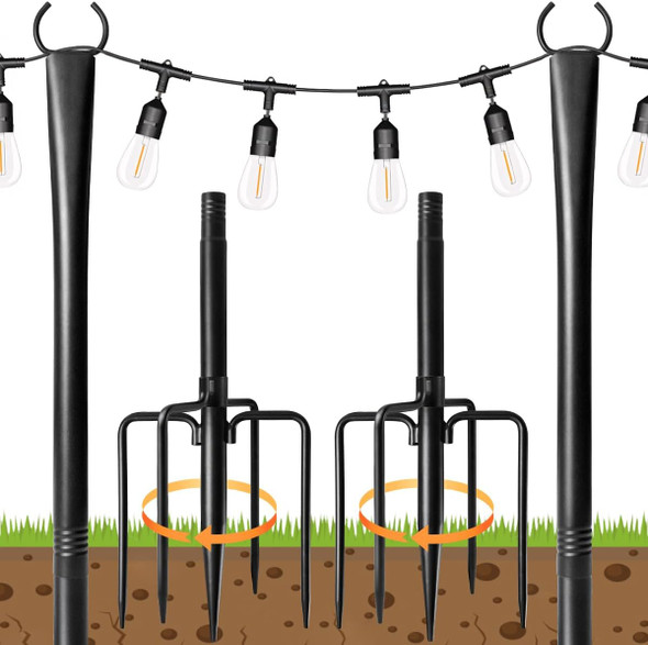 2 Pack String Light Poles for Outside, Metal Christmas Lights Hanger Pole Outdoor with Fork, Lighting Hanging Pole for Patio Garden Backyard Yard Camping Party