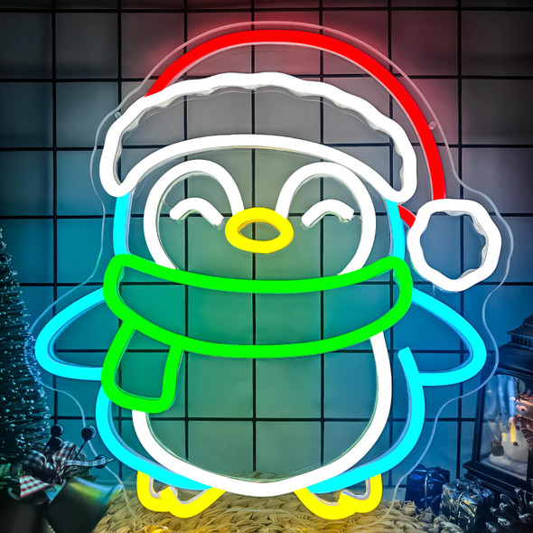 Christmas Neon Signs for Wall Decor Penguin Neon Sign Christmas Neon Lights Dimmable Christmas Led Signs for Bedroom Wall Party Birthday Christmas Decor Presents Penguin Decor