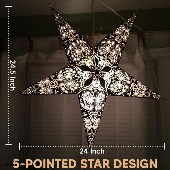 GalaxyArts Paper Star Lanterns, 24 Inch Maharani (Red) Light up Hollow Out 5-Point 3D Star Hanging Decoration for Indoor Outdoor Room Wedding Holiday Birthday Party Christmas Celebration Home Decor