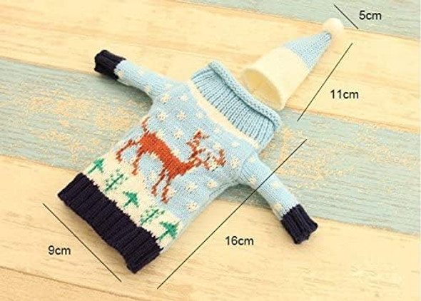 Christmas Wine Bottle Covers and Hats Kit, Gawertoy 4 Pack Ugly Christmas Sweater Wine Bottle Covers and Caps with Joy Snowman Xmas Tree Reindeer Pattern for Christmas Party Table Decorations