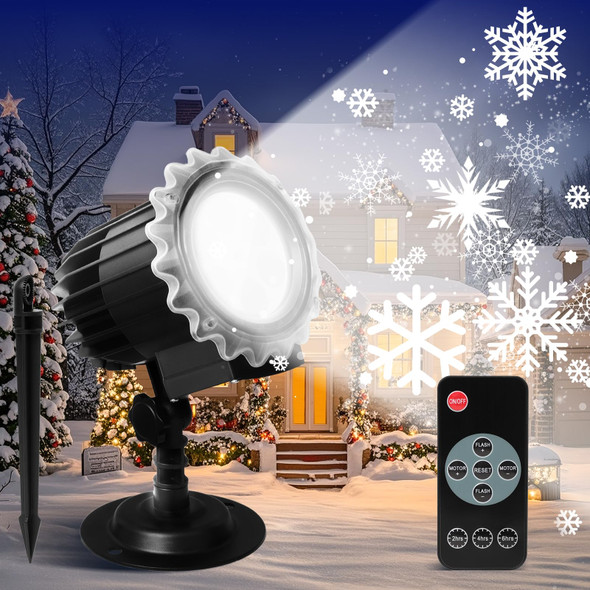 Christmas Snowflake Projector Lights Outdoor, Led Snowflake Light with Remote Control, IP65 Waterproof, Snowfall Show Lights for Outdoor Indoor Xmas Holiday Party Patio Garden Decoration