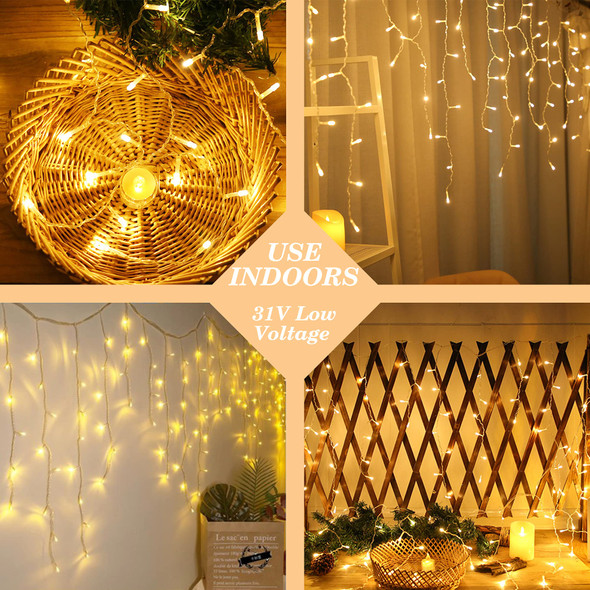 Christmas Icicle Lights Outdoor，600LED 49ft 8 Modes Timer IP44 Waterproof Fairy String Light with 96 Drops, Christmas Lights for Christmas Decorations,Holiday, Party, Wedding, Eaves