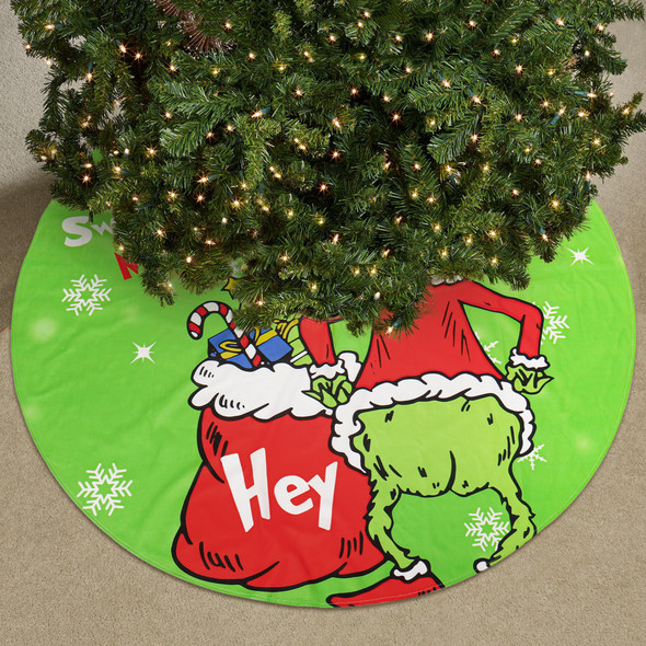 48in Christmas Tree Skirt for Merry Christmas Party Christmas Tree Decorations Green Monster and Dog with Sweet Cheeks Snowflake