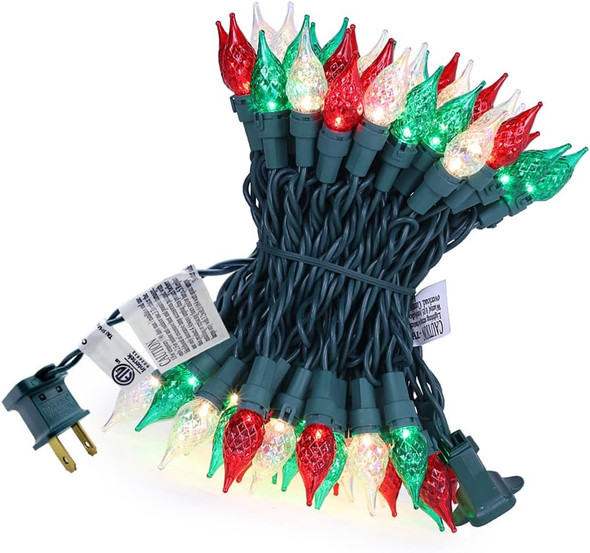 Red White Green Led Christmas String Lights C5 Glass Bulb19FT 70 LEDs ETL Green Wire Indoor Outdoou Use Xmas Holiday Decor