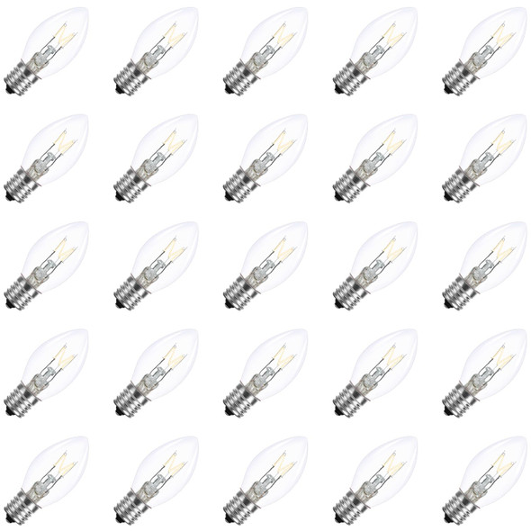 25 Pack C7 Clear Replacement Bulbs for Christmas Lights Outdoor, 5w Incandescent Bulbs, C7/E12 Base, UL Waterproof String Light Bulb for Indoor Party Holiday Christmas Decorations