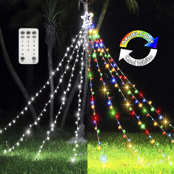 Christmas Decoration Outdoor Star String Lights with Remote, 317 LED 17ft Star Christmas Tree Lights 11 Lighting Modes&Timer for Christmas Halloween Wedding Party (Multicolor&Cool White)
