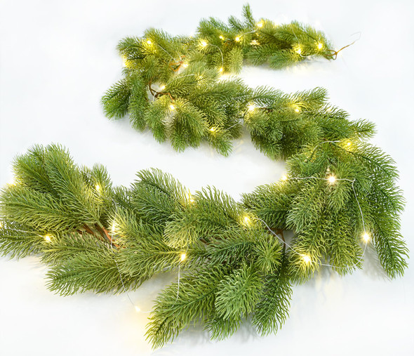 Christmas Pine Garland with 50LED Lights and 24pcs Balls, 6Ft Christmas Greenery Garland Realistic Cedar Artificial Cypress Garland for Holiday Mantel Fireplace Table Centerpiece Decor