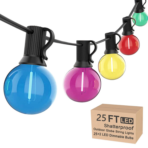 G40 LED Outdoor String Lights，25Ft Globe Multicolor Christmas Decorations String Lights with 27 Shatterproof LED Bulbs, Hanging Outdoor Patio Lights for Outside Backyard Porch Balcony Party- Black