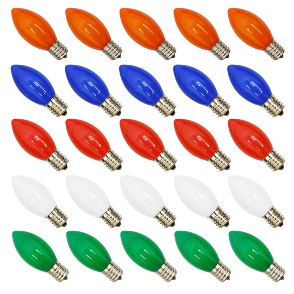 GOOTHY 25 Pack Multicolor C9 Led Christmas Light Bulbs, C9 Replacement Bulbs for Christmas Outdoor String Lights, E17 Base LED Bulbs, 0.6W Ceramic Led Night Light Bulb, 2700K Warm White -Multicolor GOOTHY 25 Pack Multicolor C9 Led Christmas Light Bulbs, C9 Replacement Bulbs for Christmas Outdoor String Lights, E17 Base LED Bulbs, 0.6W Ceramic Led Night Light Bulb, 2700K Warm White -Multicolor