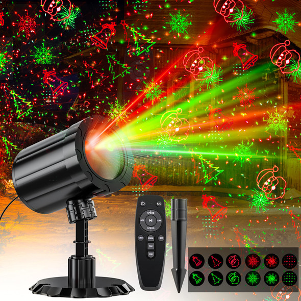 Christmas Projector Lights Outdoor, Red and Green Christmas Light Projector Outdoor with Remote Control, Waterproof Christmas Outdoor Projector Lights Landscape Spotlights for Christmas Decorations