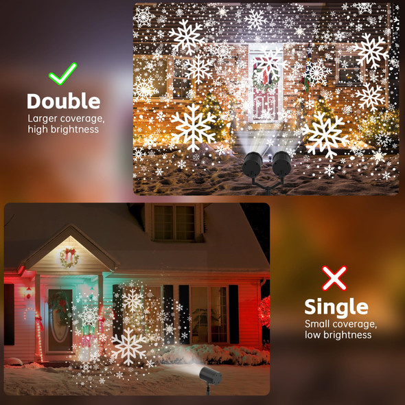 Christmas Light Projector Outdoor, Double Head LED Snowflake Christmas Projector Lights Indoor, High Brightness, 360°Rotating, Waterproof for Xmas Garden Patio Holiday Decor