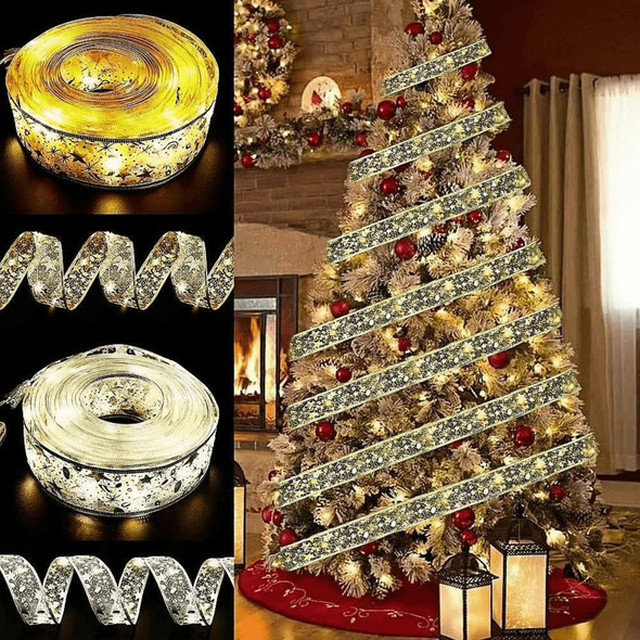 Christmas Tree Ribbon Decorations Golden Lights with 50 LED Lights Battery Operated Fairy Lights for Year's & Weddings Parties 17 FT (Warm) Christmas Tree Ribbon Decorations Golden Lights with 50 LED Lights Battery Operated Fairy Lights for Year's & Weddings Parties 17 FT (Warm)