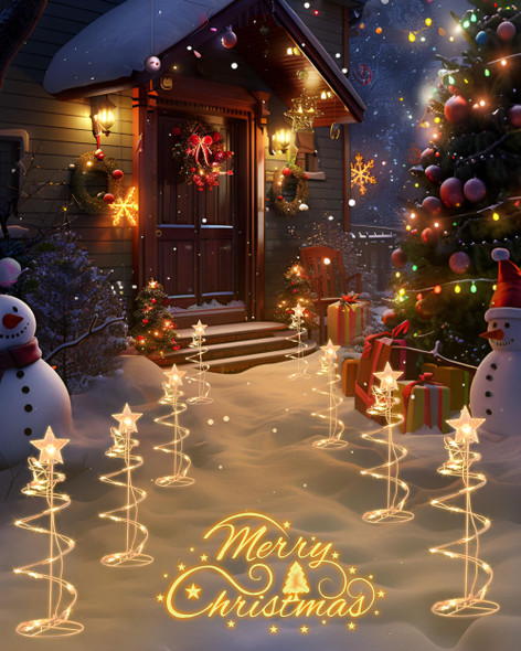 Spiral Christmas Tree Outdoor Decorations, 4 Pack Spiral Christmas Tree with Star Topper, Waterproof Lighted Spiraling Tree Pathway Lights for Indoor Outdoor Xmas Holiday Decor, Warm White