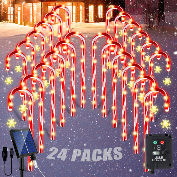 HELESIN 24Pack Candy Cane Christmas Lights Waterproof and Durable Candy Cane Lights Solar Candy Cane Lights Outdoor Yard, Patio, Garden Decorations